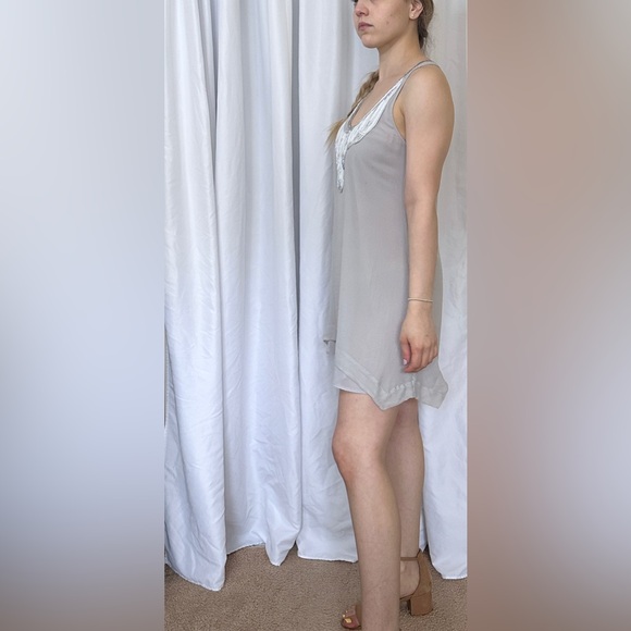 Vintage Isabel Lu Crepe Slip Mini Dress - Silver - M - Picture 2 of 10